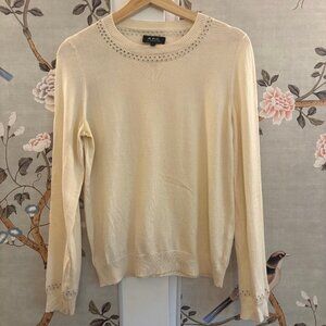 A.P.C. Lightweight Cotton Cashmere Ivory Crewneck Sweater,  Large